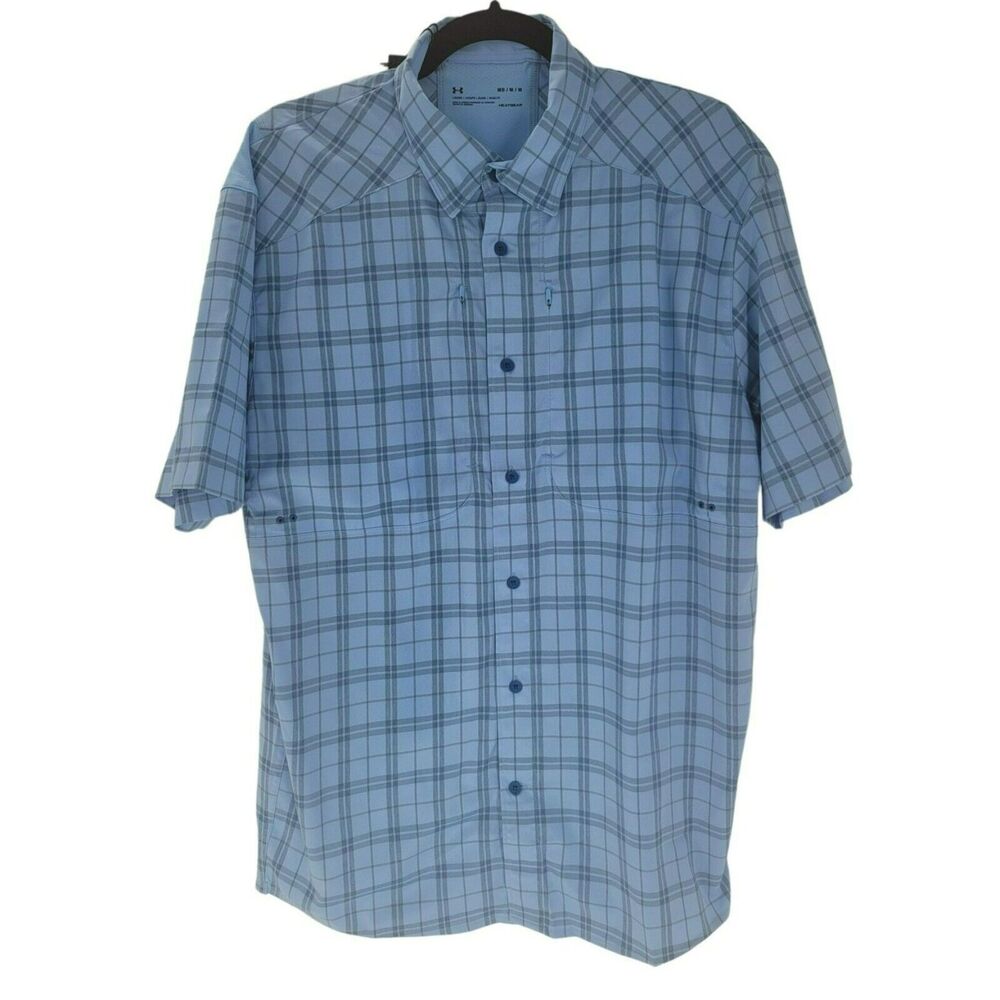 Under Armour Shirt Mens Medium Loose Fishing Heatgear Short Sleeves UPF 30 Blue